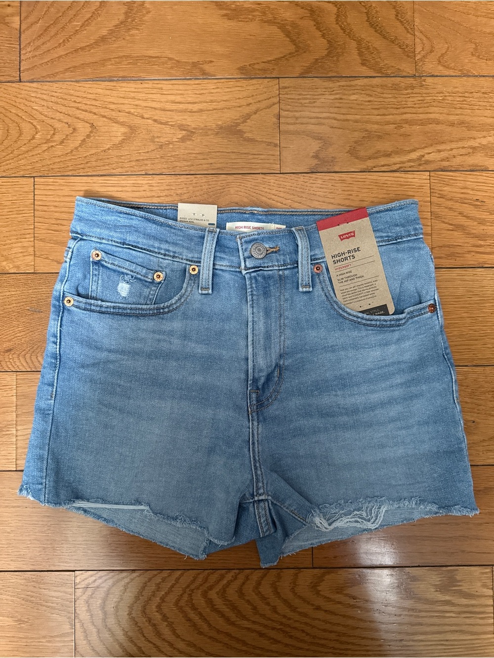 Levi's Light Blue High-Rise Frayed Hem Denim Shorts